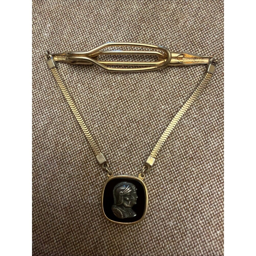 Vintage Swank Roman Gladiator Tie Bar Clip Gold Tone Mens Jewelry